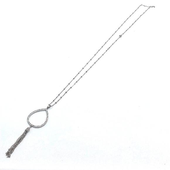 Teardrop Tassel Pendant Layered Station Necklace Made w/ Swarovski Crystals - Picture 4 of 6